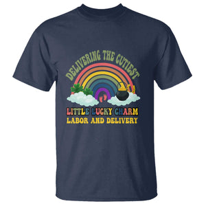 Funny Labor and Delivery St Patricks Day T Shirt Delivering The Cutiest Little Lucky Charm TS02 Navy Print Your Wear