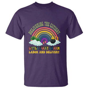 Funny Labor and Delivery St Patricks Day T Shirt Delivering The Cutiest Little Lucky Charm TS02 Purple Print Your Wear