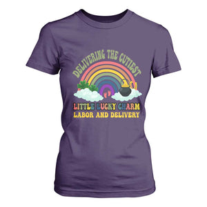 Funny Labor and Delivery St Patricks Day T Shirt For Women Delivering The Cutiest Little Lucky Charm TS02 Purple Print Your Wear