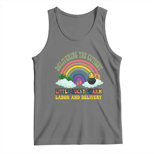 Funny Labor and Delivery St Patricks Day Tank Top Delivering The Cutiest Little Lucky Charm TS02 Black Heather Print Your Wear