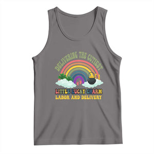 Funny Labor and Delivery St Patricks Day Tank Top Delivering The Cutiest Little Lucky Charm TS02 Deep Heather Print Your Wear