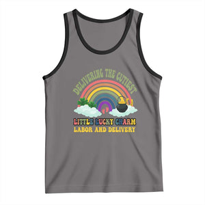 Funny Labor and Delivery St Patricks Day Tank Top Delivering The Cutiest Little Lucky Charm TS02 Deep Heather Black Print Your Wear