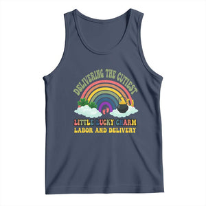 Funny Labor and Delivery St Patricks Day Tank Top Delivering The Cutiest Little Lucky Charm TS02 Navy Print Your Wear