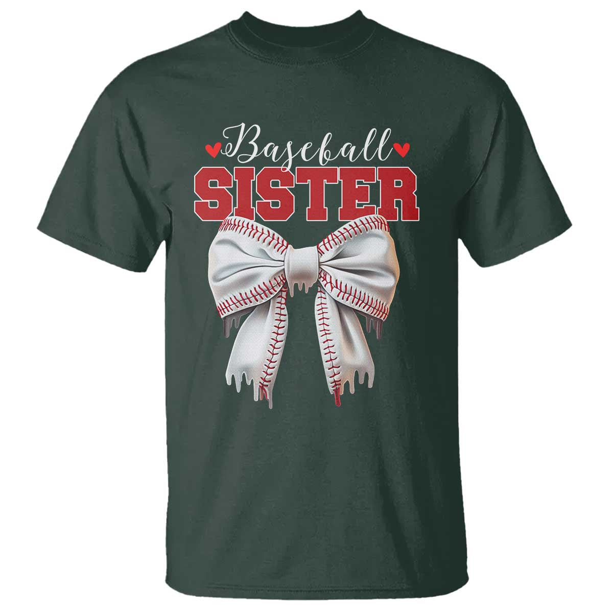Baseball Sister T Shirt Soft Ball Game Day Dripping Ice Cream Coquette Bow TS02 Dark Forest Green Print Your Wear