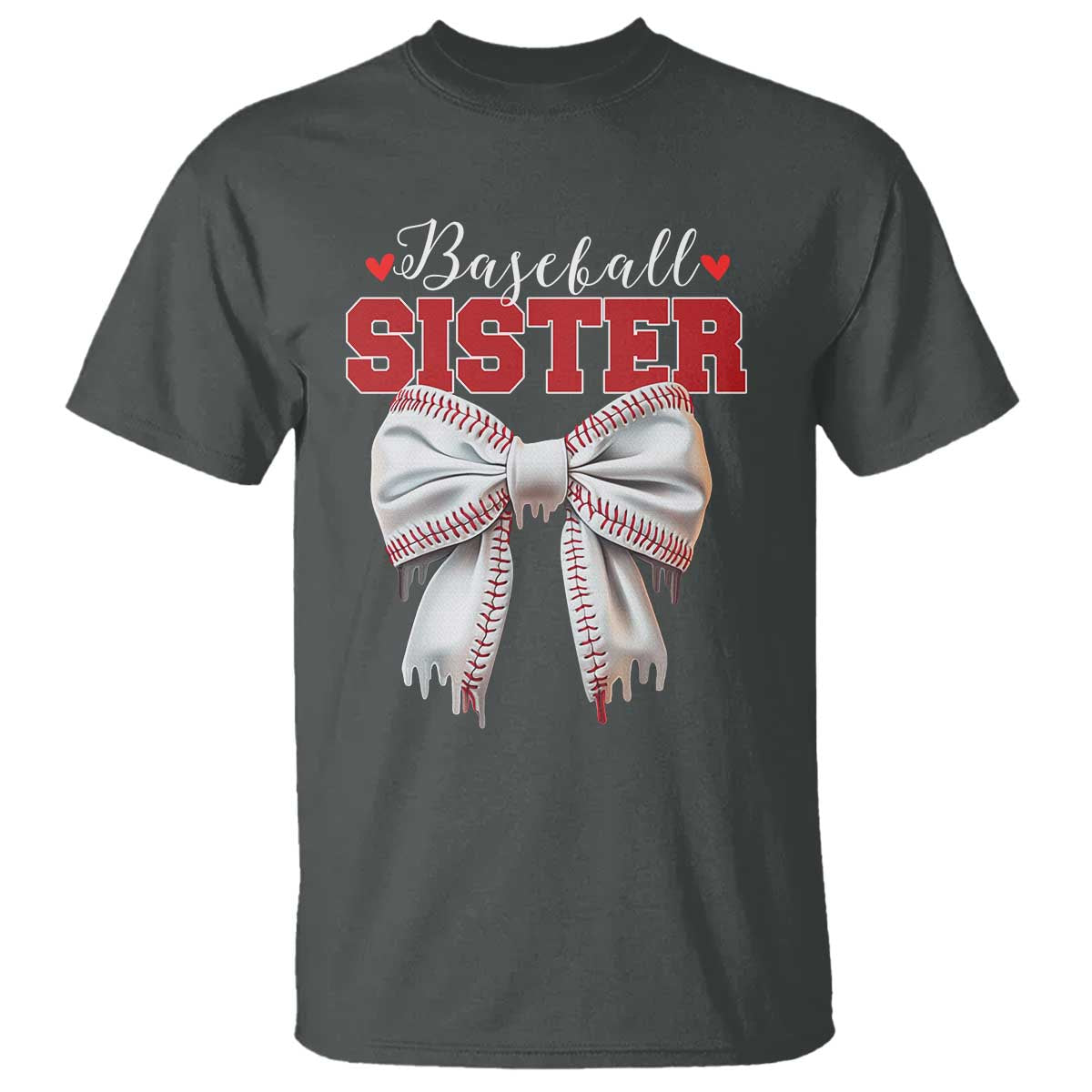 Baseball Sister T Shirt Soft Ball Game Day Dripping Ice Cream Coquette Bow TS02 Dark Heather Print Your Wear