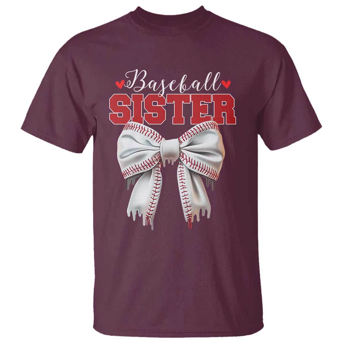 Baseball Sister T Shirt Soft Ball Game Day Dripping Ice Cream Coquette Bow TS02 Maroon Print Your Wear