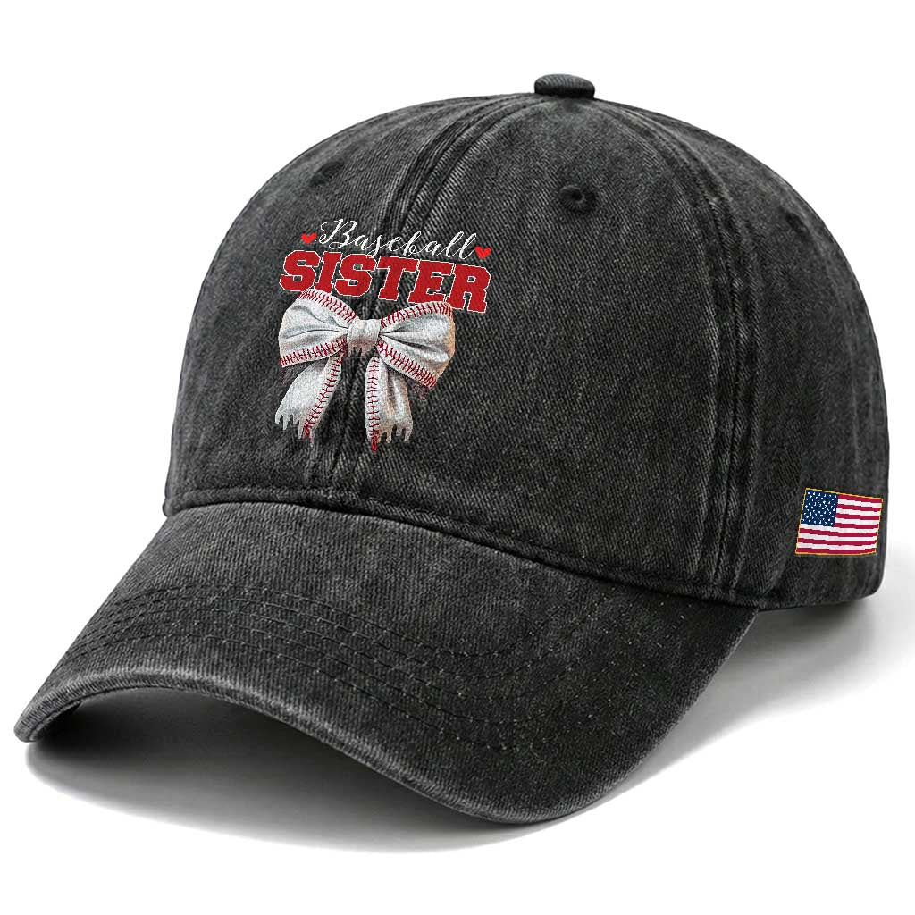 Baseball Sister Washed Cotton Baseball Cap Soft Ball Game Day Dripping Ice Cream Coquette Bow TS02 Print Your Wear