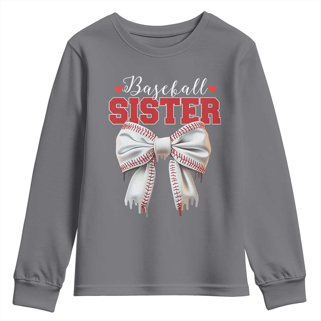 Baseball Sister Youth Sweatshirt Soft Ball Game Day Dripping Ice Cream Coquette Bow TS02 Charcoal Print Your Wear