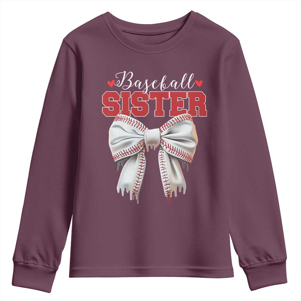 Baseball Sister Youth Sweatshirt Soft Ball Game Day Dripping Ice Cream Coquette Bow TS02 Maroon Print Your Wear