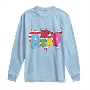 Read Lover America Map Long Sleeve Shirt National Reading Month Bookish Book Lovers TS02 Light Blue Print Your Wear