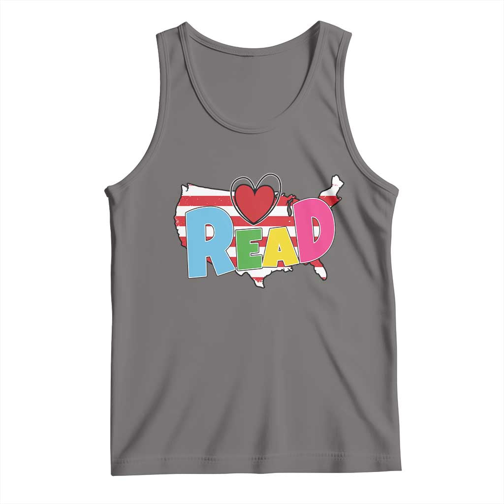 Read Lover America Map Tank Top National Reading Month Bookish Book Lovers TS02 Deep Heather Print Your Wear