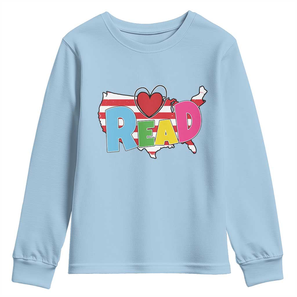 Read Lover America Map Youth Sweatshirt National Reading Month Bookish Book Lovers TS02 Light Blue Print Your Wear