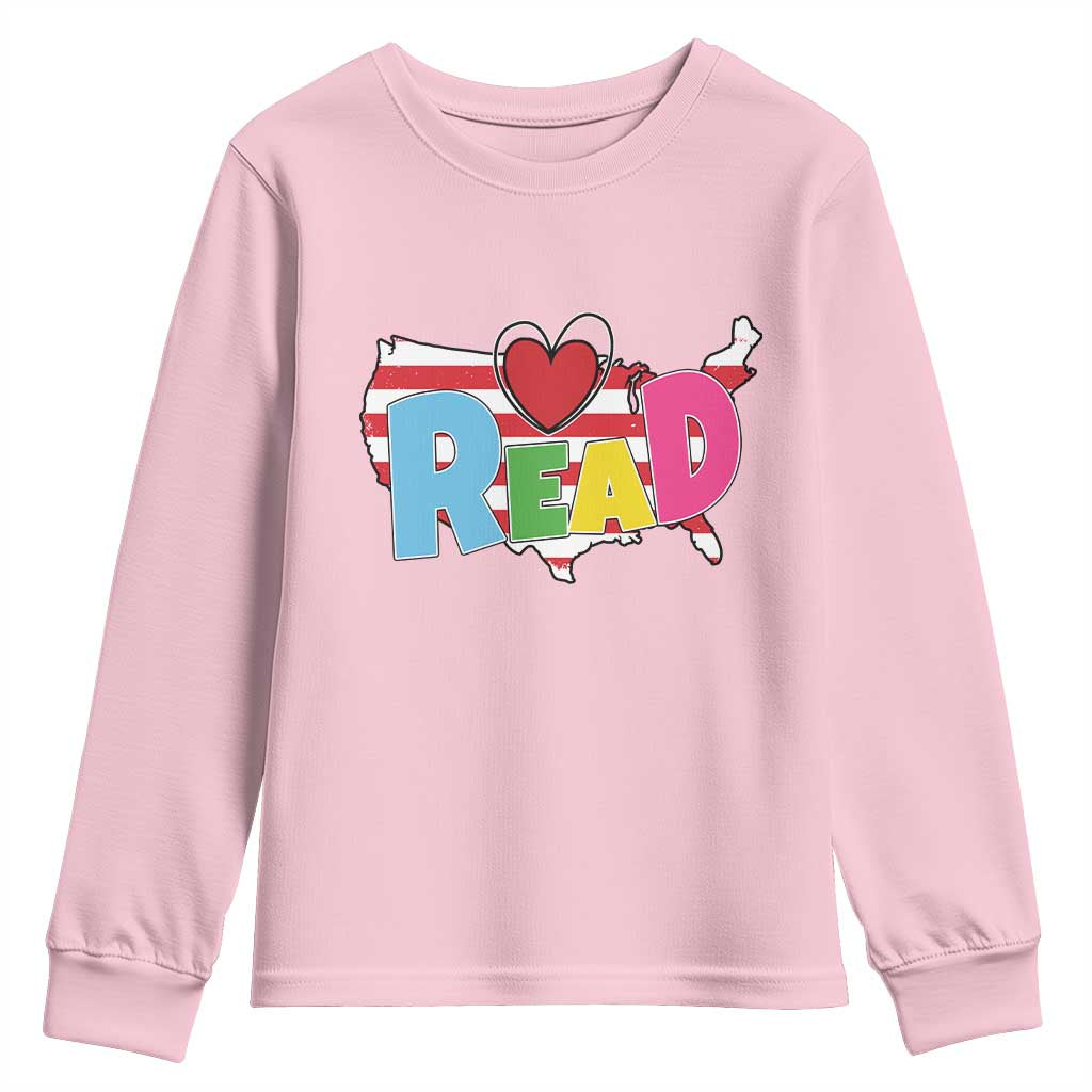 Read Lover America Map Youth Sweatshirt National Reading Month Bookish Book Lovers TS02 Light Pink Print Your Wear