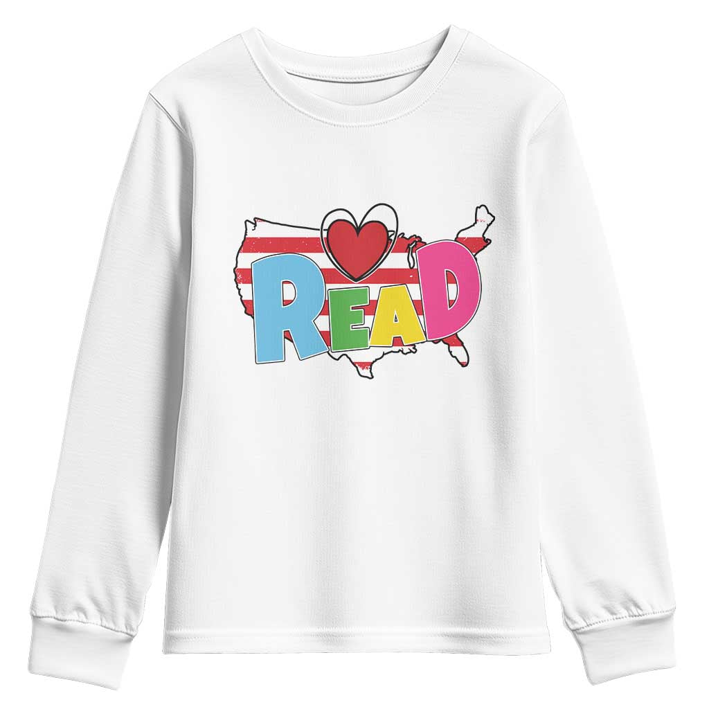 Read Lover America Map Youth Sweatshirt National Reading Month Bookish Book Lovers TS02 White Print Your Wear