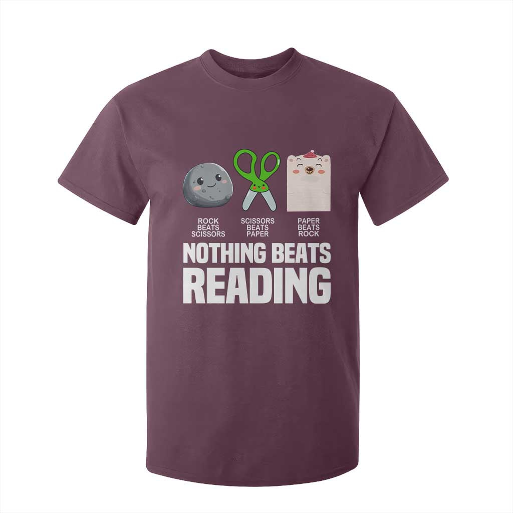 Nothing Beats Reading T Shirt For Kid Rock Paper Scissors Read Book Lovers TS02 Maroon Print Your Wear