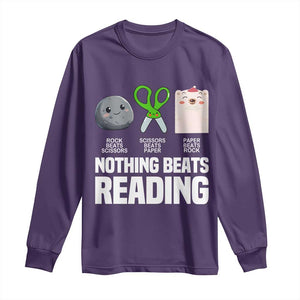 Nothing Beats Reading Long Sleeve Shirt Rock Paper Scissors Read Book Lovers TS02 Purple Print Your Wear