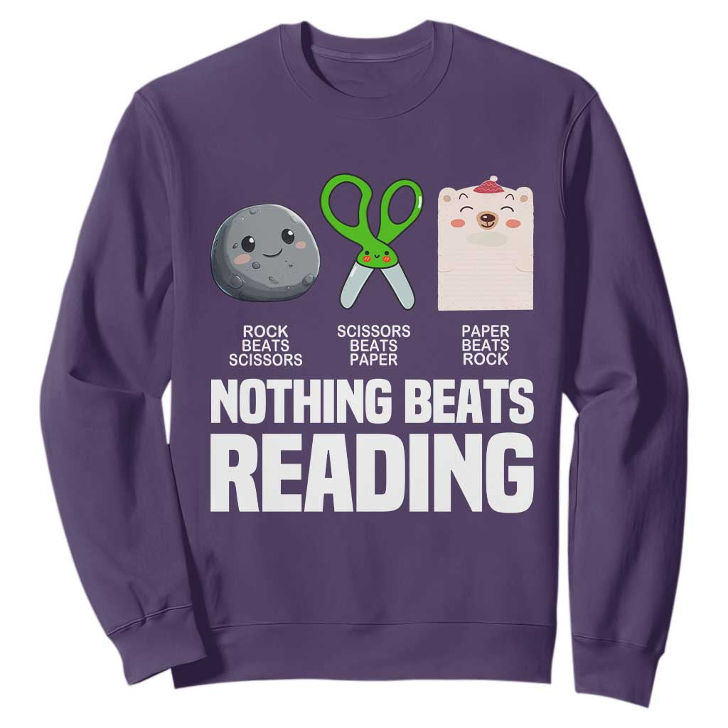 Nothing Beats Reading Sweatshirt Rock Paper Scissors Read Book Lovers TS02 Purple Print Your Wear