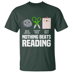 Nothing Beats Reading T Shirt Rock Paper Scissors Read Book Lovers TS02 Dark Forest Green Print Your Wear