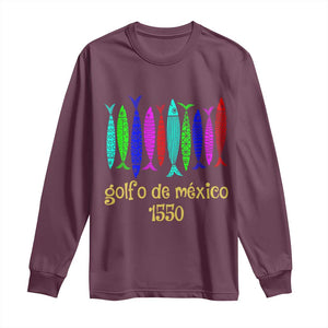 Gulf of Mexico Long Sleeve Shirt Golfo de México 1550 Retro Tuna TS02 Maroon Print Your Wear