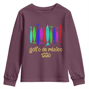 Gulf of Mexico Youth Sweatshirt Golfo de México 1550 Retro Tuna TS02 Maroon Print Your Wear