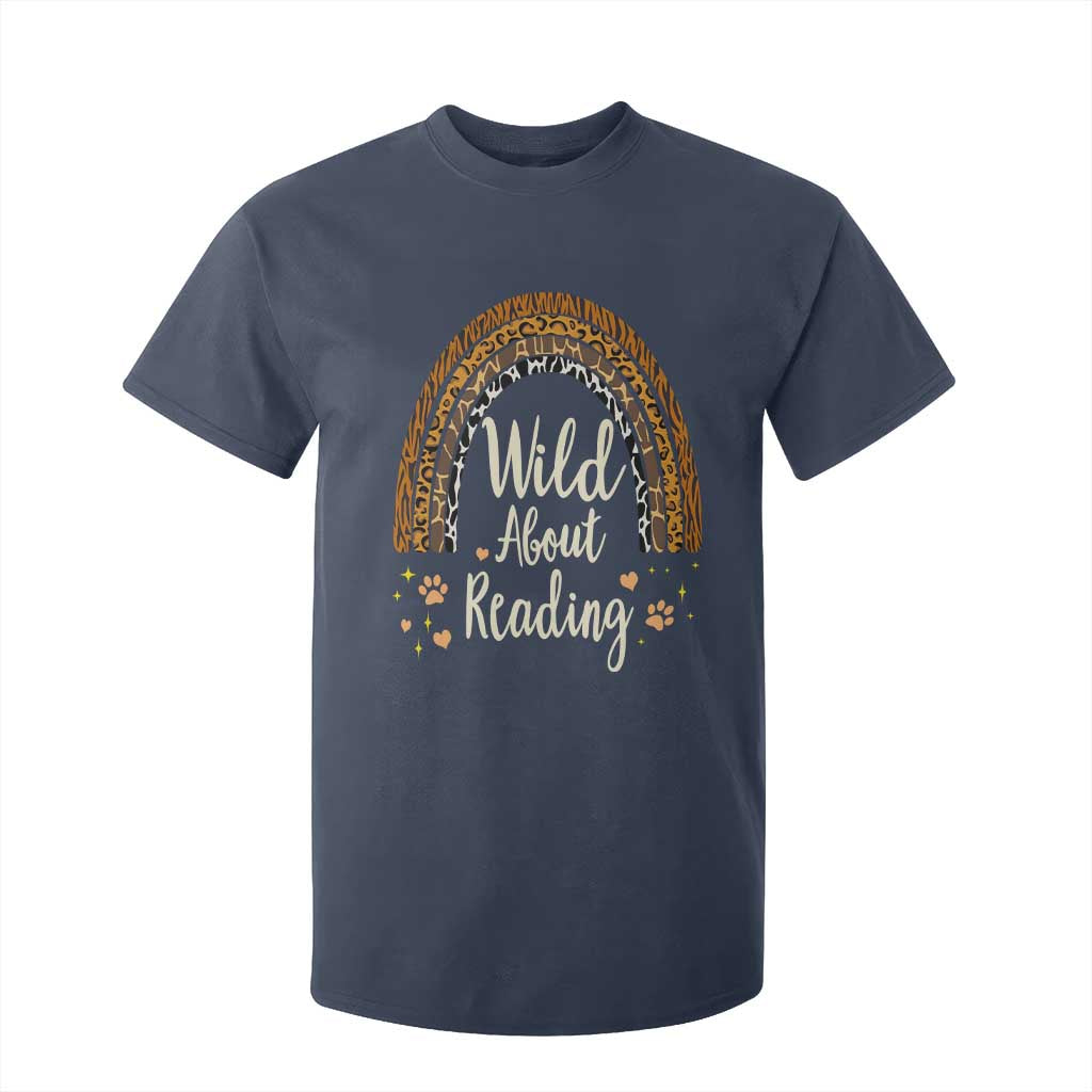 Wild About Reading T Shirt For Kid Teacher Student Back to School Retro Rainbow TS02 Navy Print Your Wear