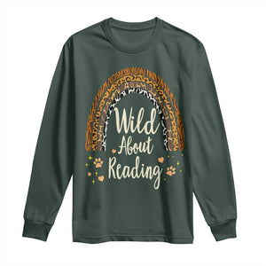 Wild About Reading Long Sleeve Shirt Teacher Student Back to School Retro Rainbow TS02 Dark Forest Green Print Your Wear