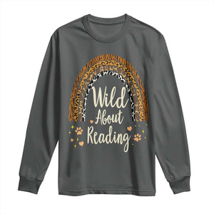 Wild About Reading Long Sleeve Shirt Teacher Student Back to School Retro Rainbow TS02 Dark Heather Print Your Wear