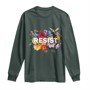 Resist Floral Long Sleeve Shirt Retro Botanical Graphic TS02 Dark Forest Green Print Your Wear