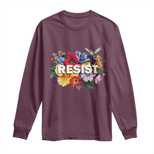 Resist Floral Long Sleeve Shirt Retro Botanical Graphic TS02 Maroon Print Your Wear