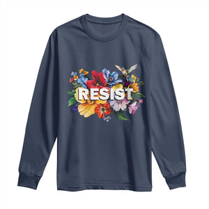 Resist Floral Long Sleeve Shirt Retro Botanical Graphic TS02 Navy Print Your Wear