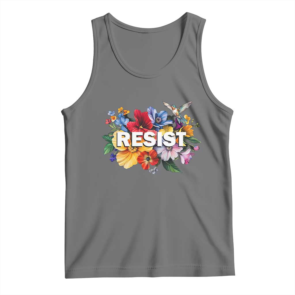 Resist Floral Tank Top Retro Botanical Graphic TS02 Black Heather Print Your Wear