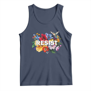 Resist Floral Tank Top Retro Botanical Graphic TS02 Navy Print Your Wear