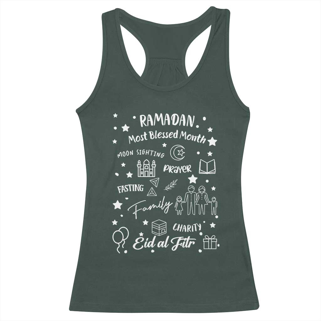 Ramadan Blessed Month Racerback Tank Top Muslim Islamic Ramadhan Eid al Fitr TS02 Dark Forest Green Print Your Wear