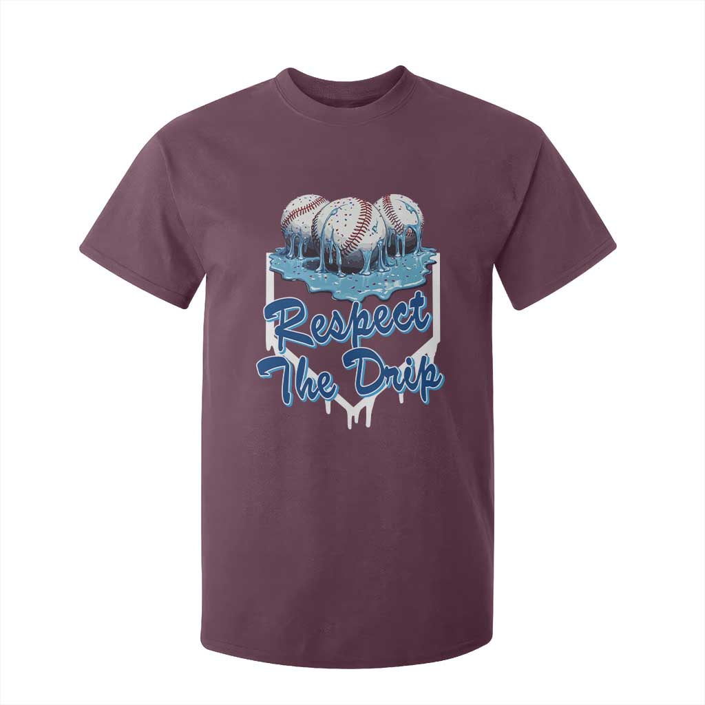Respect The Drip Baseball T Shirt For Kid Driping Ice Cream Sport Lover TS02 Maroon Print Your Wear