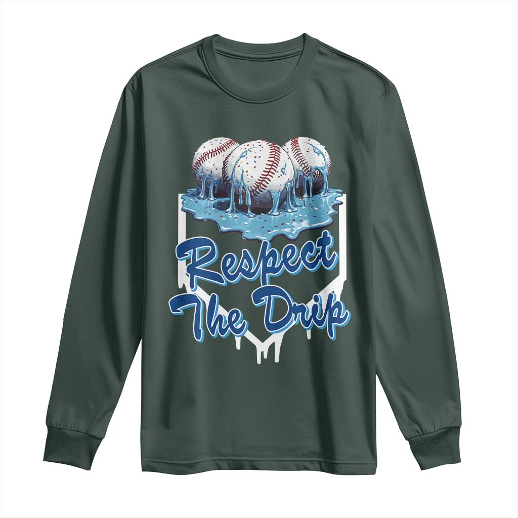 Respect The Drip Baseball Long Sleeve Shirt Driping Ice Cream Sport Lover TS02 Dark Forest Green Print Your Wear