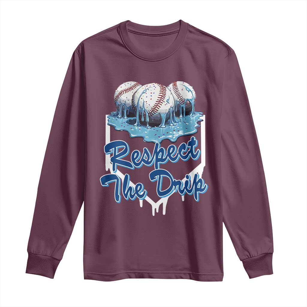 Respect The Drip Baseball Long Sleeve Shirt Driping Ice Cream Sport Lover TS02 Maroon Print Your Wear
