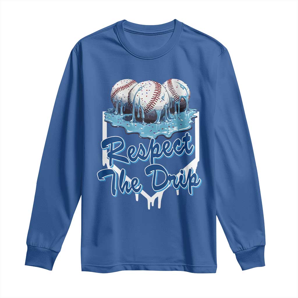 Respect The Drip Baseball Long Sleeve Shirt Driping Ice Cream Sport Lover TS02 Royal Blue Print Your Wear