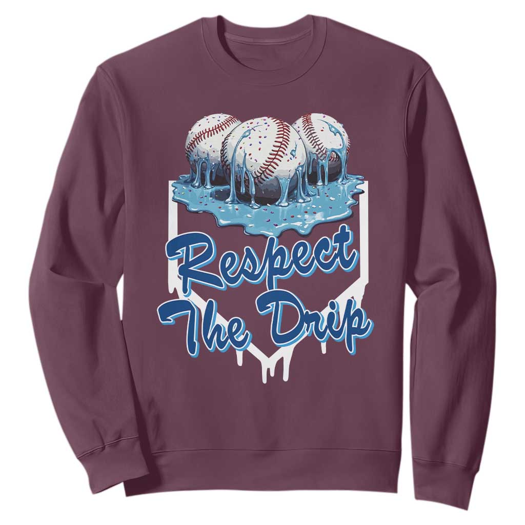 Respect The Drip Baseball Sweatshirt Driping Ice Cream Sport Lover TS02 Maroon Print Your Wear