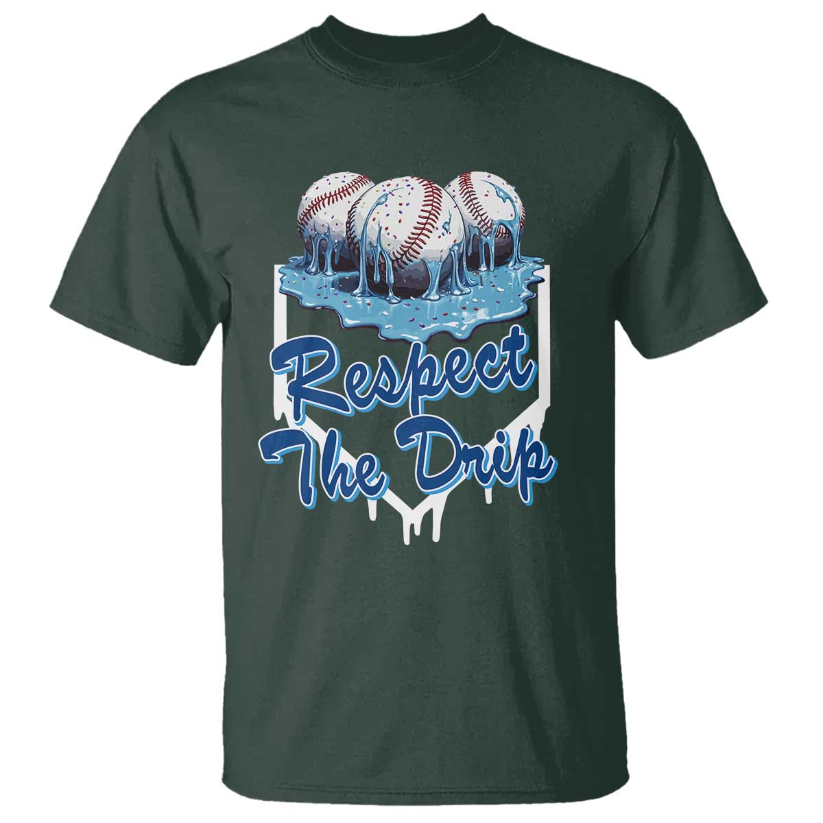 Respect The Drip Baseball T Shirt Driping Ice Cream Sport Lover TS02 Dark Forest Green Print Your Wear