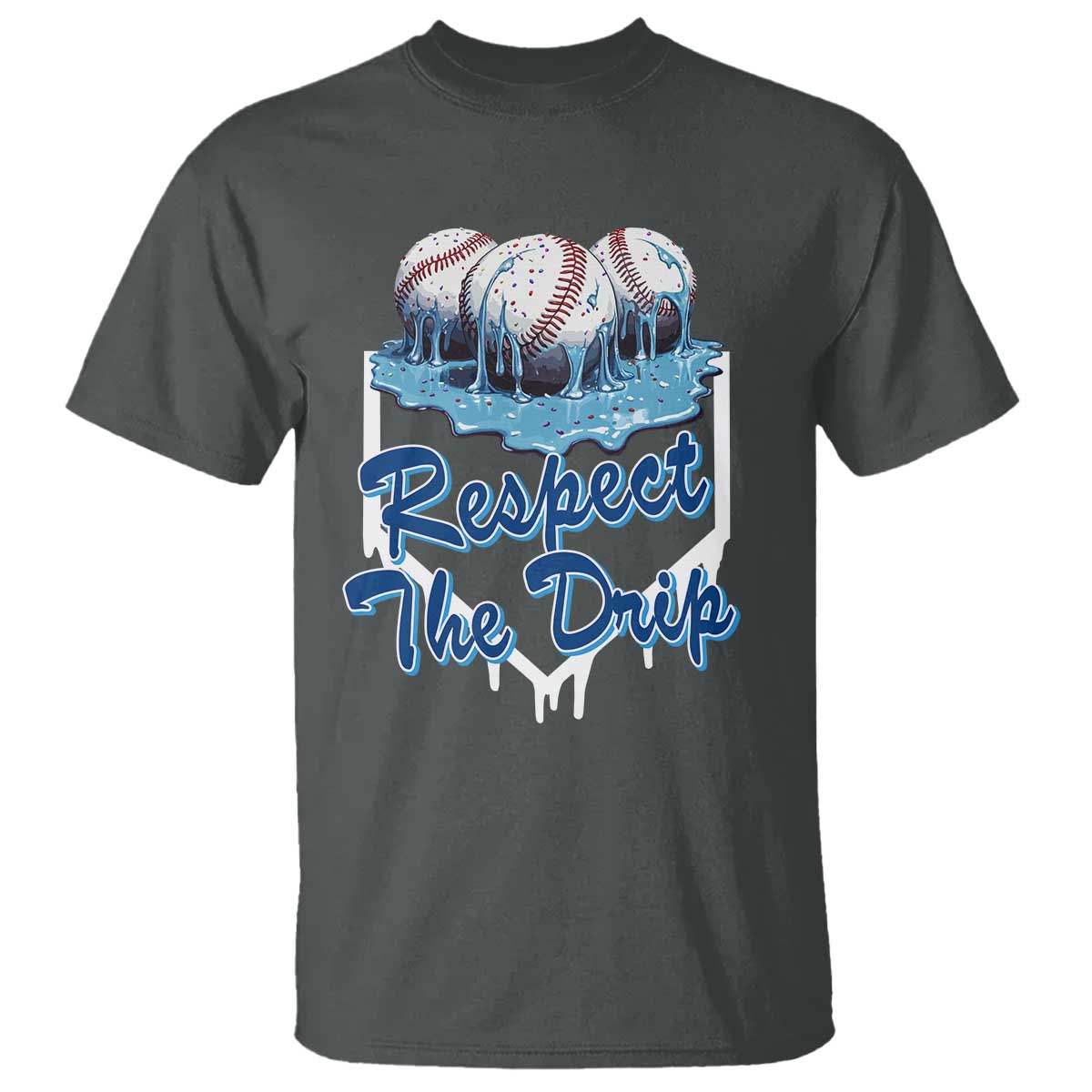 Respect The Drip Baseball T Shirt Driping Ice Cream Sport Lover TS02 Dark Heather Print Your Wear