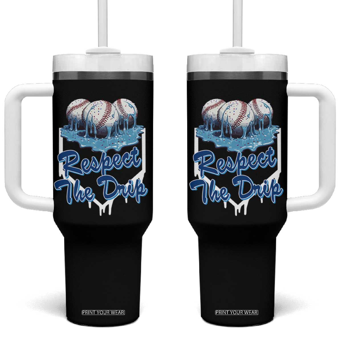 Respect The Drip Baseball Tumbler With Handle Driping Ice Cream Sport Lover TS02 One Size: 40 oz Black Print Your Wear