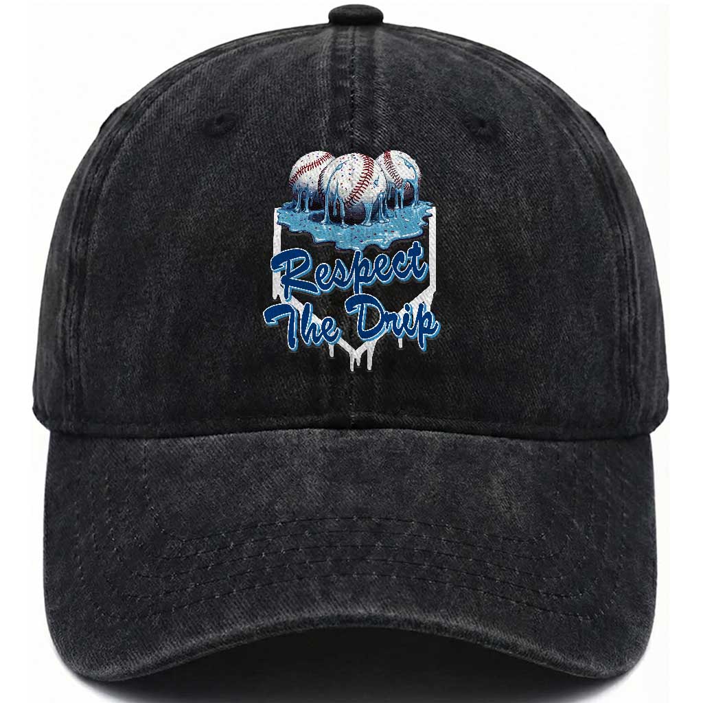 Respect The Drip Baseball Washed Cotton Baseball Cap Driping Ice Cream Sport Lover TS02 Washed Cap Universal Fit Black Print Your Wear