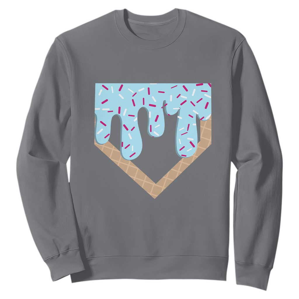 Baseball Ice Cream Dripping Sweatshirt Home Plate Drip TS02 Charcoal Print Your Wear