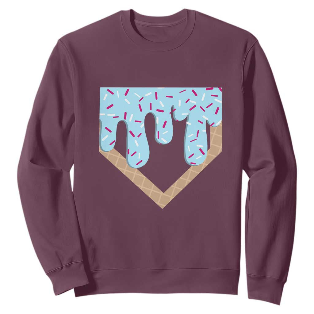Baseball Ice Cream Dripping Sweatshirt Home Plate Drip TS02 Maroon Print Your Wear