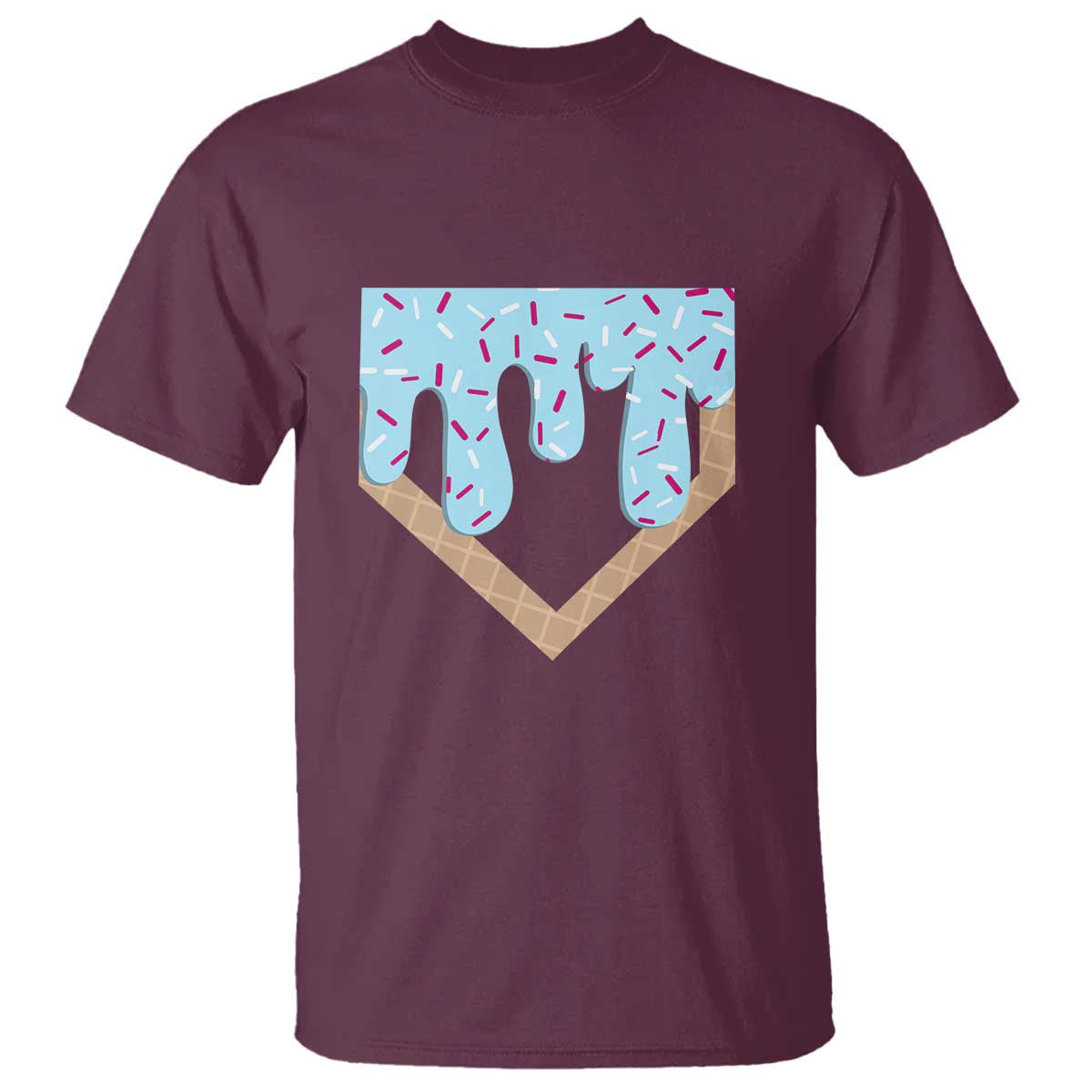 Baseball Ice Cream Dripping T Shirt Home Plate Drip TS02 Maroon Print Your Wear