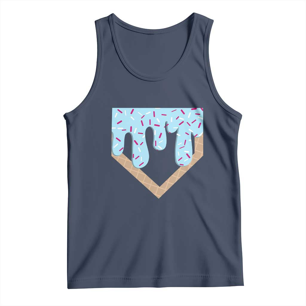 Baseball Ice Cream Dripping Tank Top Home Plate Drip TS02 Navy Print Your Wear