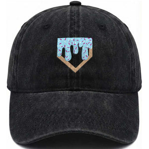 Baseball Ice Cream Dripping Washed Cotton Baseball Cap Home Plate Drip TS02 Washed Cap Universal Fit Black Print Your Wear