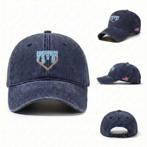 Baseball Ice Cream Dripping Washed Cotton Baseball Cap Home Plate Drip TS02 Washed Cap Universal Fit Navy Print Your Wear
