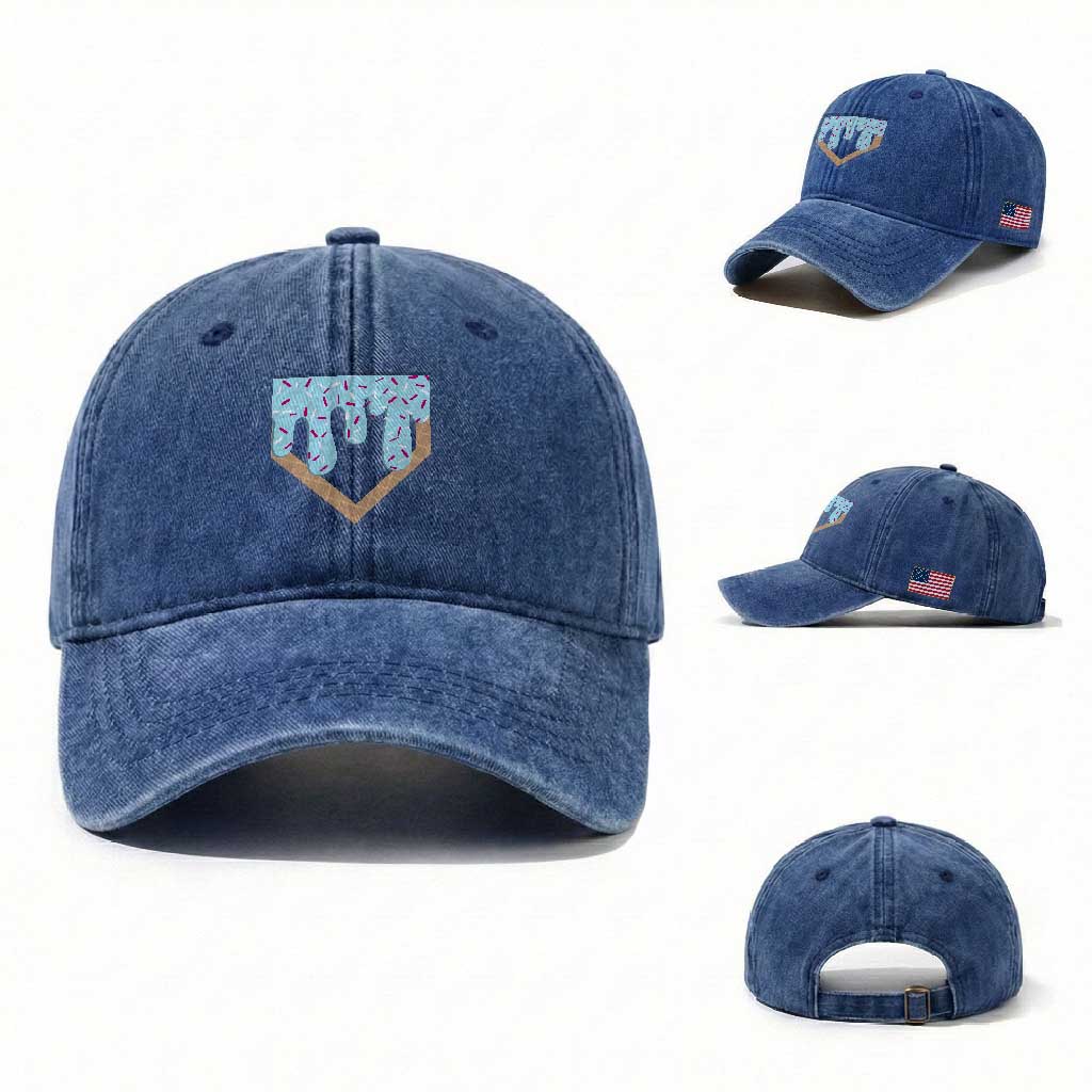 Baseball Ice Cream Dripping Washed Cotton Baseball Cap Home Plate Drip TS02 Washed Cap Universal Fit Royal Blue Print Your Wear
