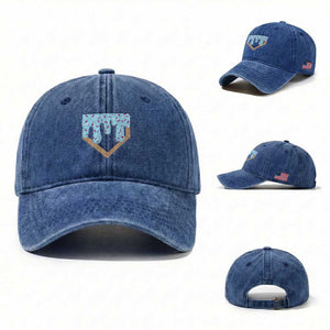 Baseball Ice Cream Dripping Washed Cotton Baseball Cap Home Plate Drip TS02 Washed Cap Universal Fit Royal Blue Print Your Wear